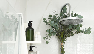 Fresh farm-direct hanging baby blue eucalyptus bundled for a spa-like shower experience from Bloomingmore
