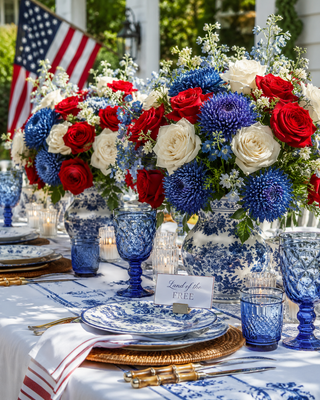 white, red and blue painted hydrangeas, 4th of July flowers