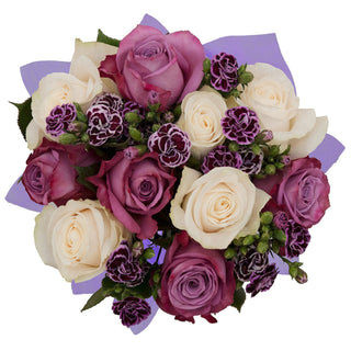 Purple and white roses bouquet for mother's day