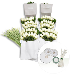 Bulk white roses diy wedding kit