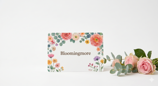 Gift card with floral design and 'Bloomingmore' 