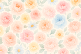 Create a vibrant floral background featuring a mix of colorful roses, peonies, and daisies in soft pastel tones. The flowers should be arranged in a seamless pattern with delicate green leaves, creating a dreamy and elegant atmosphere. The design should have a subtle texture to add depth, with a light and airy feel. Ensure that the background is suitable for overlaying text in #606060 color, providing good contrast and readability.