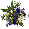 Blue, green and white flowers bouquet