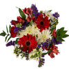 Red, white and purple flowers bouquet