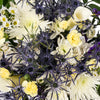 white, purple and blue floral arrangement