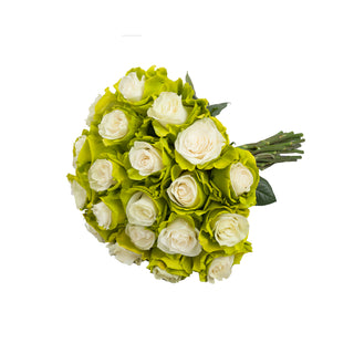 Marshmallow White & Lime Green Painted Roses