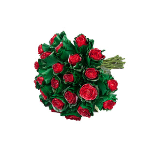 Marshmallow Green & Red Metallic Painted Roses