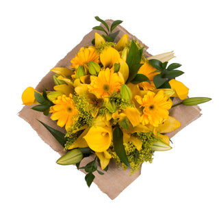 Golden Bloom Bouquet with Burlap