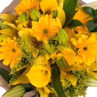 Golden Bloom Bouquet with Burlap Golden flowers - fresh-cut flowers by Bloomingmore - perfect for gifting or decoration