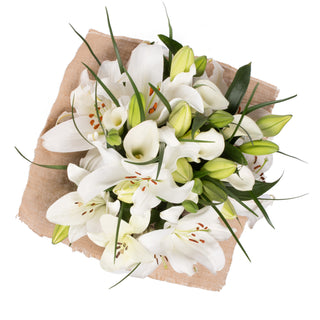 White Blossom Bouquet with Burlap White flowers - fresh-cut flowers by Bloomingmore - perfect for gifting or decoration
