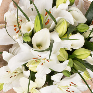White Blossom Bouquet with Burlap White flowers - fresh-cut flowers by Bloomingmore - perfect for gifting or decoration