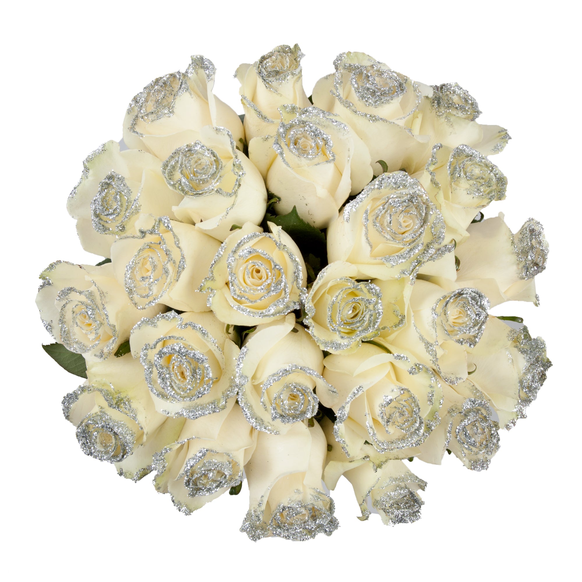 White Roses with Silver Glitter - Pack 100