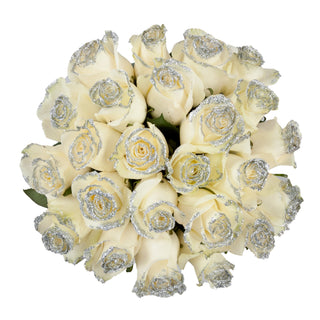 White & Silver Glitter Roses